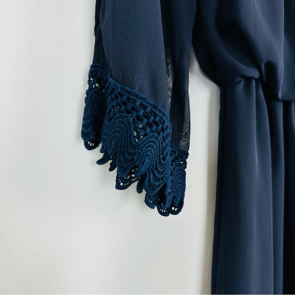 Vintage Jodi Kristopher Navy Laced flare sleeved dress size small - Picture 3 of 7